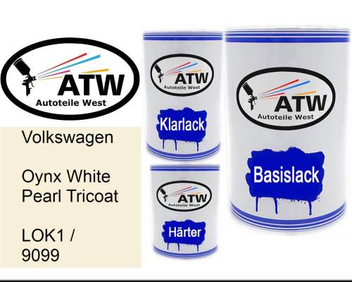 Volkswagen, Oynx White Pearl Tricoat, LOK1 / 9099: 500ml Lackdose + 500ml Klarlack + 250ml Härter - Set, von ATW Autoteile West.